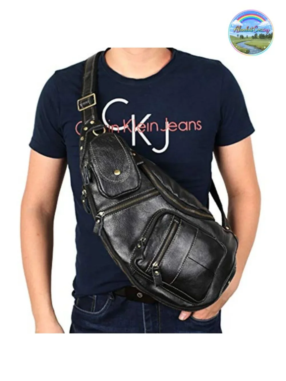 Vintage Leather Crossbody Sling Backpack for Men Travel Hiking